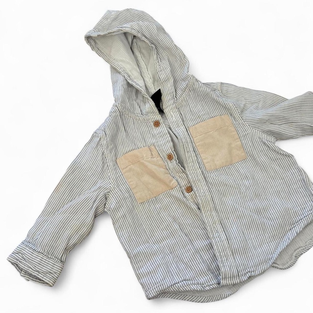 Striped Hooded Jacket with Tan Pockets